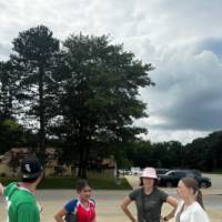 Students posing for a picture at GVSU during orientation